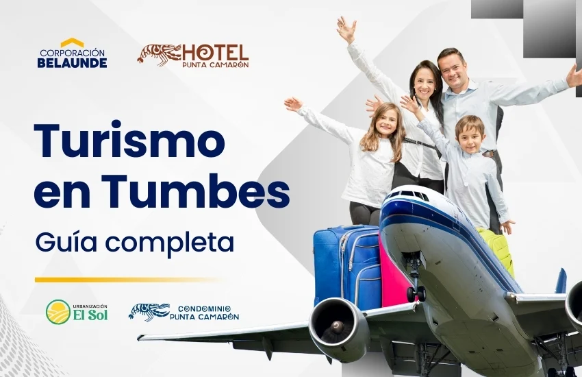 Familia llegando en avión listos para el turismo en tumbes